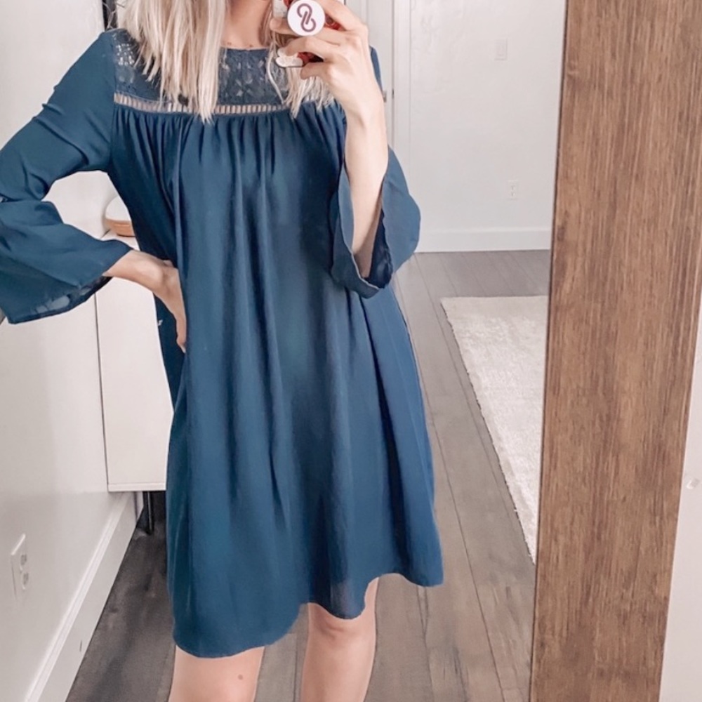 Miami | Deep Blue Crochet Bell Sleeve Shift Dress